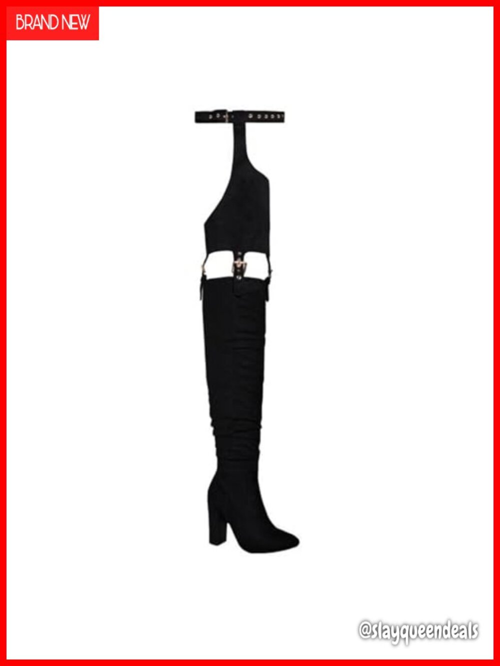 Womens Pointed Toe Thigh High Boots Belted Buckle Strap 4" Heel Synthetic
